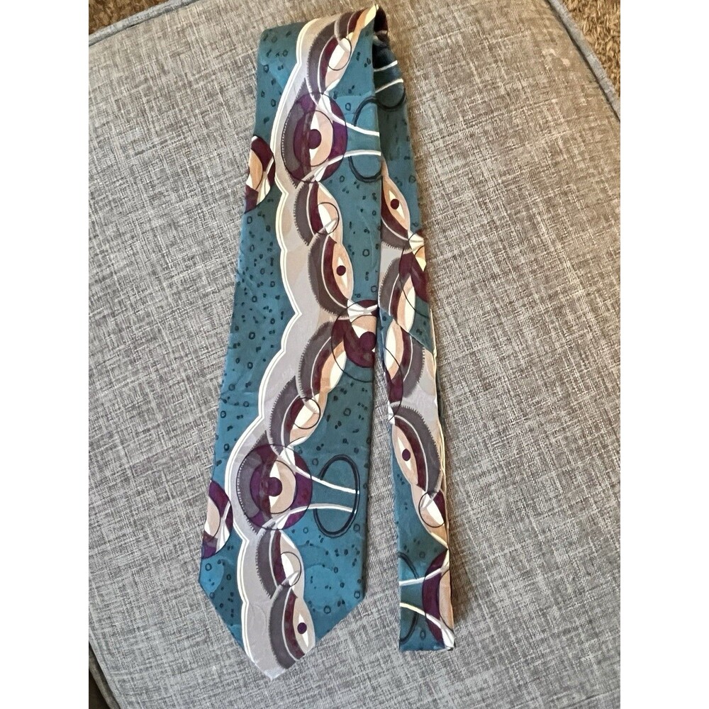 Chez Roffe New York Silk Tie Geometric Teal Gray Purple Beige 58x4" RN 77916